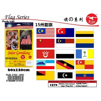 1572 Kijo Nylon 15pc Malaysian State Flag Sets  Size: 60cmX120cm (2''x4'') 